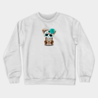 Blue Day of the Dead Sugar Skull Leopard Cub Crewneck Sweatshirt